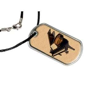  Grand Piano   Military Dog Tag Black Satin Cord Necklace 