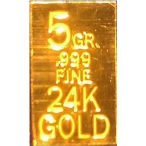  (5) Grain 24k .999 Solid Gold Bullion Minted Bar 