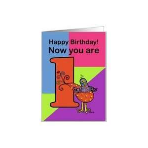  Happy Birthday One Year Old Whimsical Bird Card Toys 