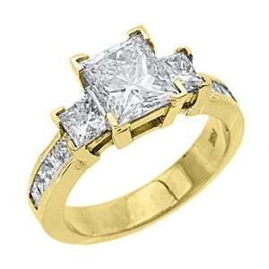 14k Yellow Gold Princess Cut Past Present Future 3 Stone Diamond Ring 