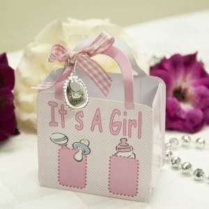 Its A Girl Bag Favor Box w/ Thank You Charm and Plaid 