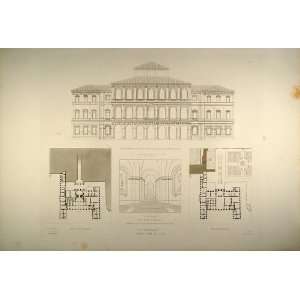 1860 Engraving Palazzo Barberini Palace Facade Rome   Original Copper 
