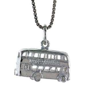   Sterling Silver 3/8 in. (10mm) Tall Double Decker Bus Pendant Jewelry