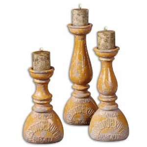  UT19333   Crackled Goldenrod Finish Ceramic Candleholders 