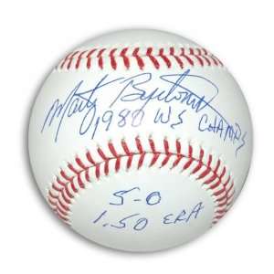   Inscribed 1980 WS Champs and 5 0 1.50 ERA