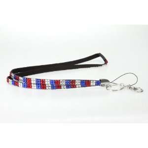 Patriotic Breakaway Crystal Bling Sparkling Lanyard, Id Holder, Key 