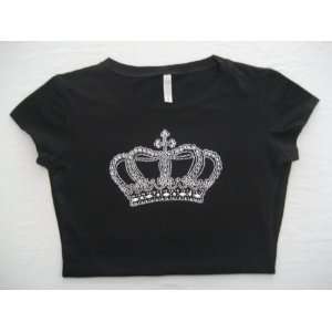  Rhinestone & Silver Stud Royal Crown Black T shirt 