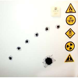 DANGERZONE FRIDGE MAGNETS   Machine Gun Bullet Holes / toxic signs 