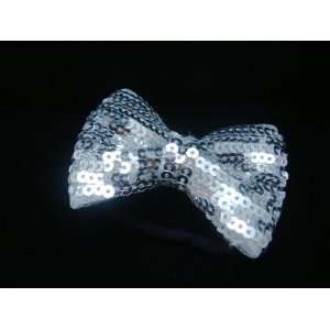  Silver Sequin Bowtie Pony Tail Holder Beauty