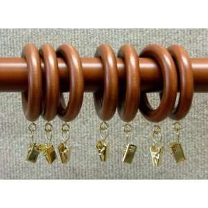  1 3/8 Solid Wood Drapery Rings with Brass Clips in Walnut 