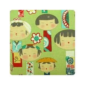  5 Yards Yui Kokeshi Green Fabric Arts, Crafts & Sewing