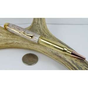  Deer Antler 308 Rifle Cartridge Pen With a Gold Finish 