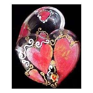 Hearts of Fire Design   Hand Painted   Heart Shaped Box   2 pieces   4 