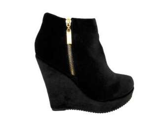 Womens Wedge Shoe Boots Black Velvet Wedges Ankle Shoes Boots UK Size 