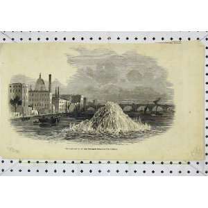  1848 Scene Blowing Up Concrete Shoal River Thames Print 