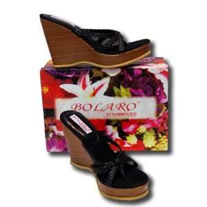  Bolaro Wedge Slide stacked wood heel Black Size 7.5 