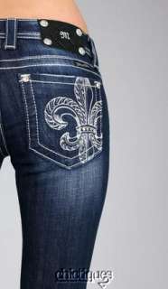 Miss Me Jeans Embossed Shadow Swirl Fleur de Lis Sz 27  