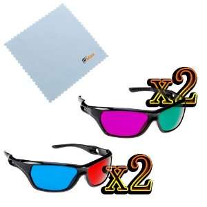  2x 3D Red/Cyan Glasses + 2x 3D Magenta/Green Glasses for watching 3D 