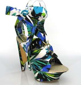 BUMPER NENE 03B BLUE FLORAL WRAP PLATFORM HALF WEDGE  