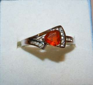   Genuine Mexican Fire Opal Cherry Ring W WHITE NATURAL ZIRCONS  