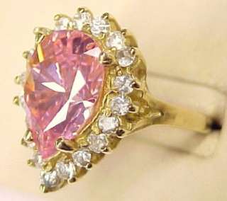 Large Pink CZ Accented 10KT Solid Gold Ring Sz 9 NEW  