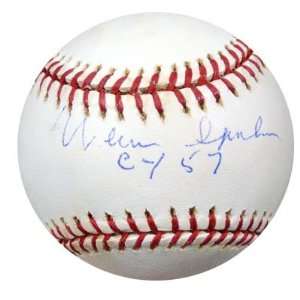  Warren Spahn Autographed/Hand Signed NL Baseball CY 57 PSA 