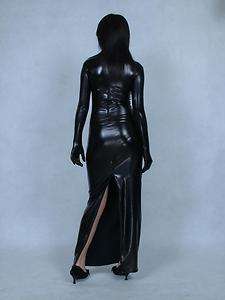 lycra spandex zentai catsuit metallic black long dress2 S XXL  