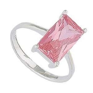 Sterling Silver Pink CZ Solitaire Ring   Band Width 1.5mm. Stone 12mm 