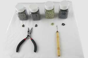 Hair FEATHER Extension TOOL KIT HOOK Pliers 1000 Beads  