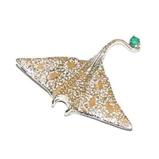14k Yellow Gold Spotted Manta Ray with Emerald Pendant  