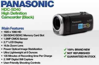 Panasonic HDC SD40 High Definition Camcorder Black  New 885170040205 