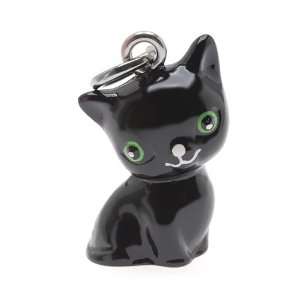 Roly Polys 3 D Hand Painted Resin Black Cat With Green Eyes Charm, Qty 