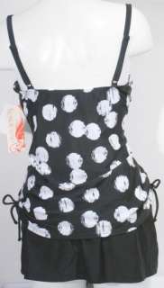 Tropical Honey Black Dotted Skirted Tankini Swimsuit 24W NWT NEW 