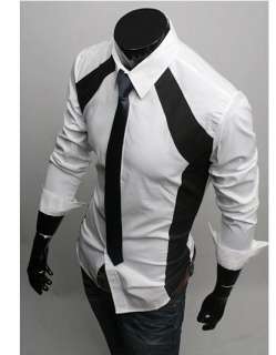 SLIM PATCHWORK CASUAL DRESS SHIRT WHITE #1153  