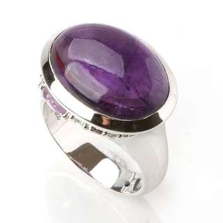 Smart February Big Natural Amethyst 925 Sterling Silver Rings 7 USA 