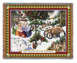 BRAND NEW The Twelve Days of Christmas Holiday Tapestry Throw Blanket