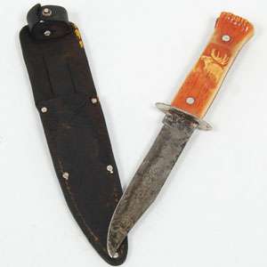 Vintage Imperial Prov. R.I. U.S.A. Fixed Blade Hunting Knife Deer Stag 