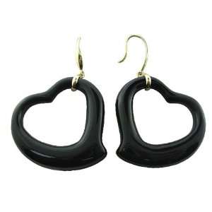  Onyx Gliding Heart Dangling Earrings, 14K Gold Jewelry