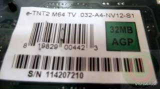 NVIDIA SP5200B REVT9 E TNT2 M64 VGA/TV 32MB AGP VIDEO CARD 
