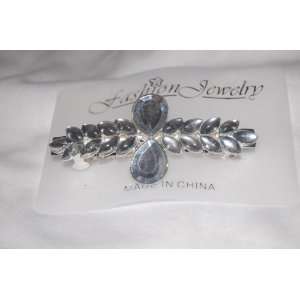   Gems Shaped as Leaves on 3.25 Silver French Clip Barrette Beauty