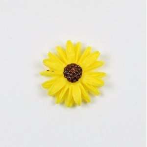  26mm Carved Plastic Resin Daisy Bead YELLOW/BROWN (4 