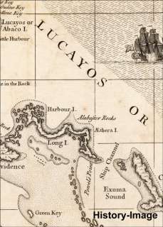 1733 LARGE BRITISH WALL MAP CUBA FLORIDA BAHAMAS  