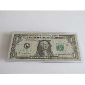 Lucky Money Repeater 7777 Fancy Serial Number Circulated $1 One Dollar 