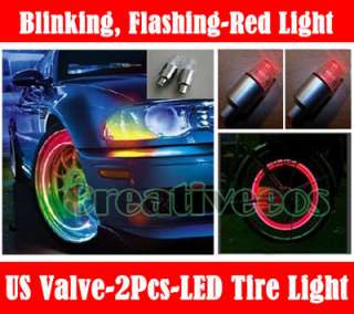 2pcs Red LED Bike Car Tyre Tire Valve Caps Neon Lights  