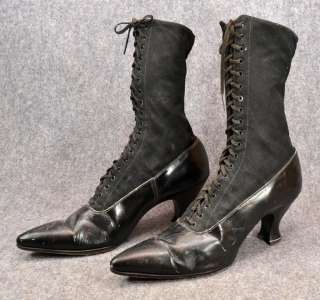 antique 1800 shoes high lace button womens Victorian Edwardian leather 
