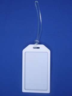 White Rigid Plastic Luggage Tag Holder & loop 1840 6208  