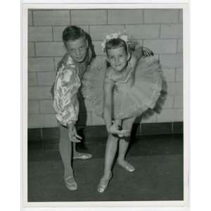  1950s Dance Recital Photo Young Boy & Girl Bowing 