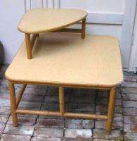 Rattan Table Vintage 50s Coffee Corner Angle Stack Floating 2 tier 