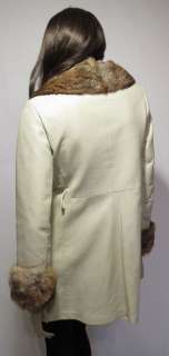 Vintage 60s Ivory Kid Leather COYOTE Fur RETRO STRIPE Mini Spy Jacket 