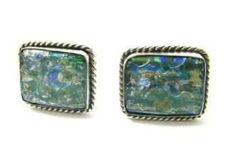 Colorful Ancient Roman Glass 925 Silver Cufflinks  